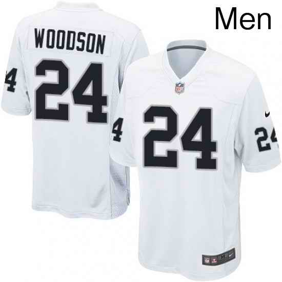 Mens Nike Oakland Raiders 24 Charles Woodson Game White NFL Jersey